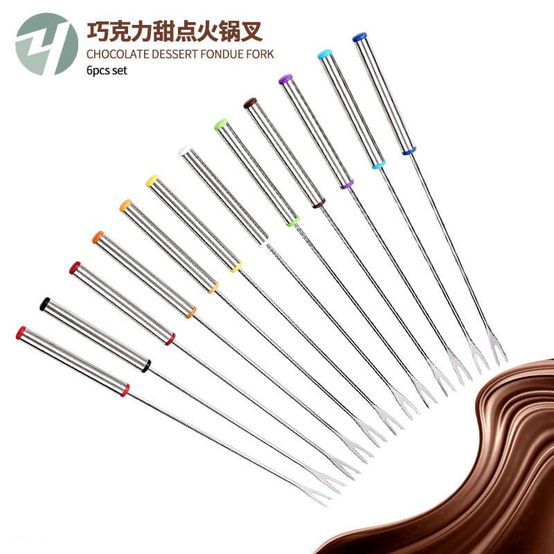 24cm Stainless Steel Handheld Dessert Fork 6-Piece Set: Fruit Fork, Fondue Fork, Cheese Chocolate Fork, Kitchen Tools
