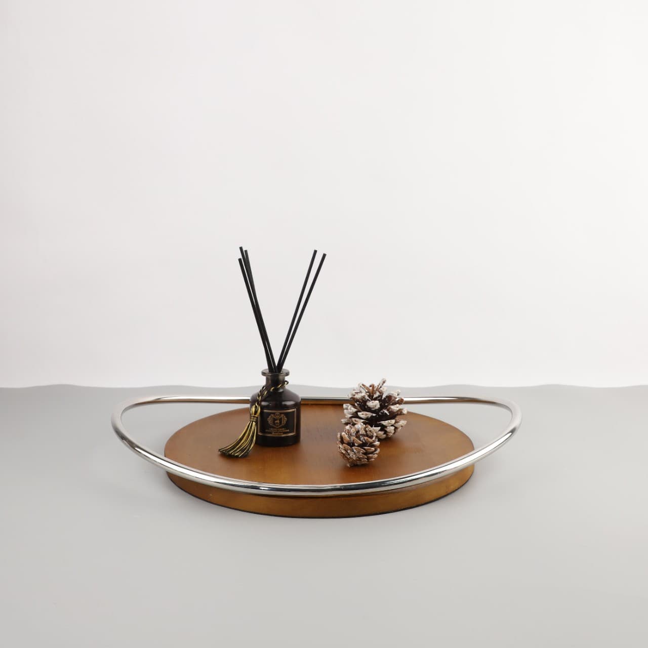 European Creative Stainless Steel Wooden Mirror Aroma Decorative Tray Ornament for Entryway Bedroom Closet Home Decor