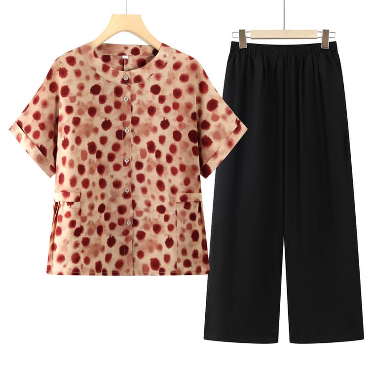 Mother's Summer T-Shirt and Shirt Set, Fashionable 2025 Style, Women's Short Sleeve Top and Pants Two-Piece Set, Lightweight