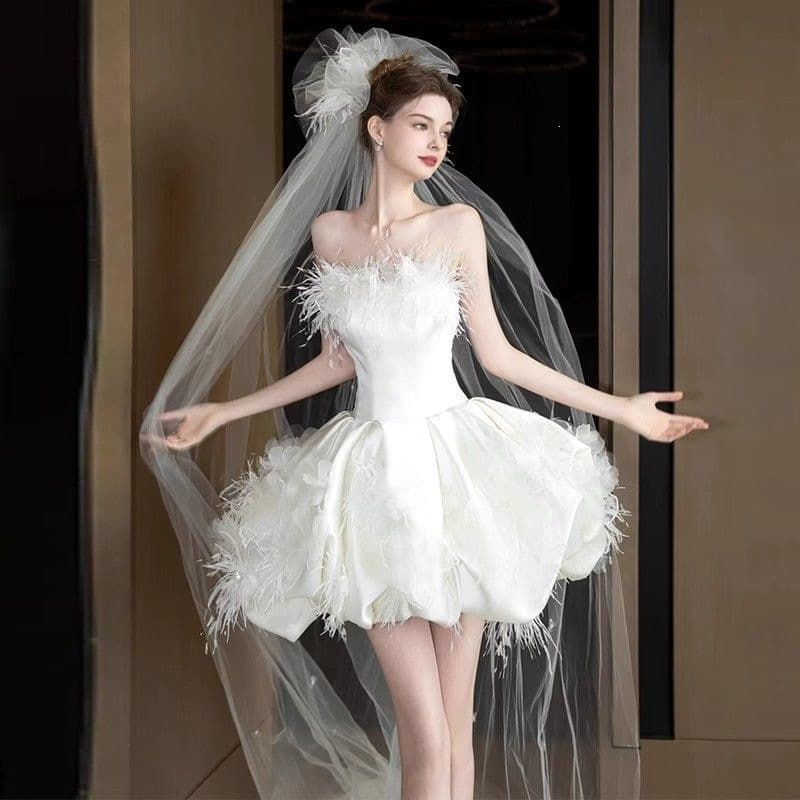 European and American foreign trade French satin light wedding dress 2026 summer new adult ceremony princess tutu skirt cross-border supply