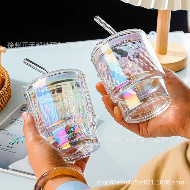 Trendy Colorful Bamboo Joint Glass Cup, High-End Straw Dual-Drink Cup, Souvenir Water Cup, Grand Opening Gift Cup