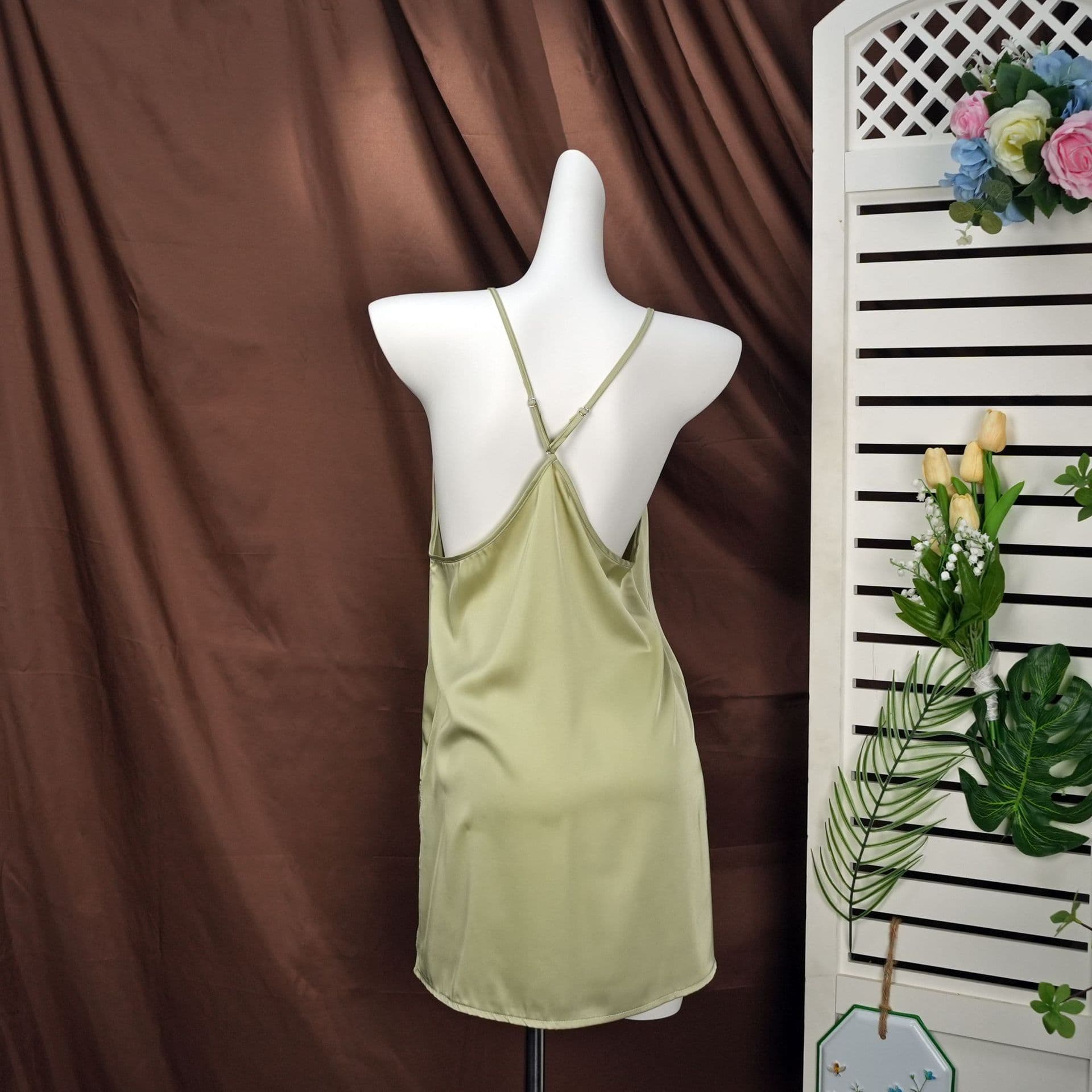 2025 Summer Sexy Sleepwear Women Lace Nightgown Sweet Ice Silk Camisole Nightgown Short Multi-Color Options