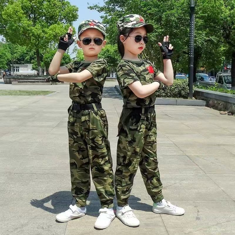 Kids Camouflage Costume Performance Outfit for Primary and Middle School Students, Military Training Set, Summer Camp, Kindergarten