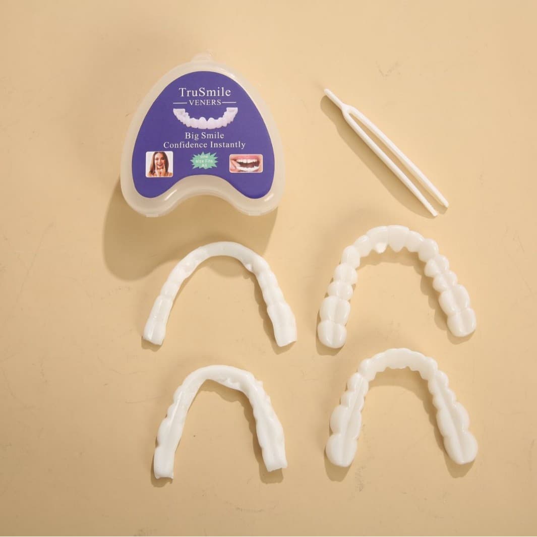 Temporary Simulation Silicone Dental Braces False Teeth Set, Temporary Tooth Repair, Dental Veneers, Adjustable Extended No-Hole Braces