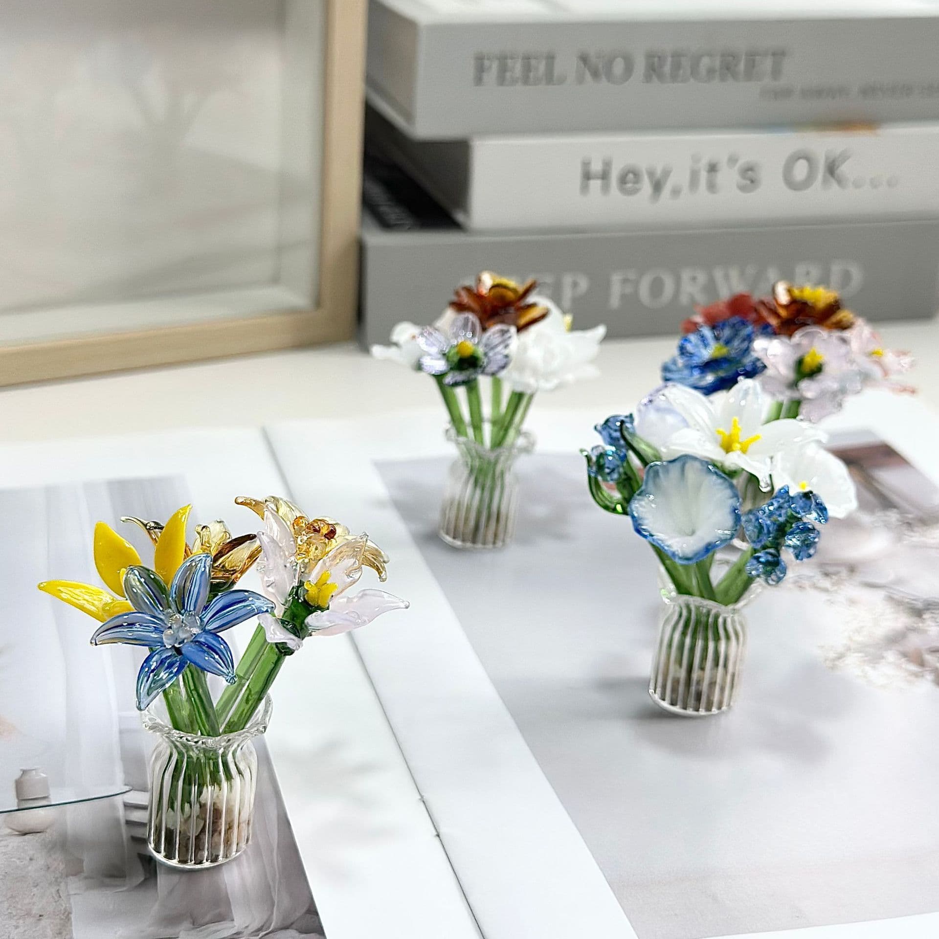 Zibo handmade glass artificial flower bouquets, potted plant decorations, office desk and study ornaments, gifts