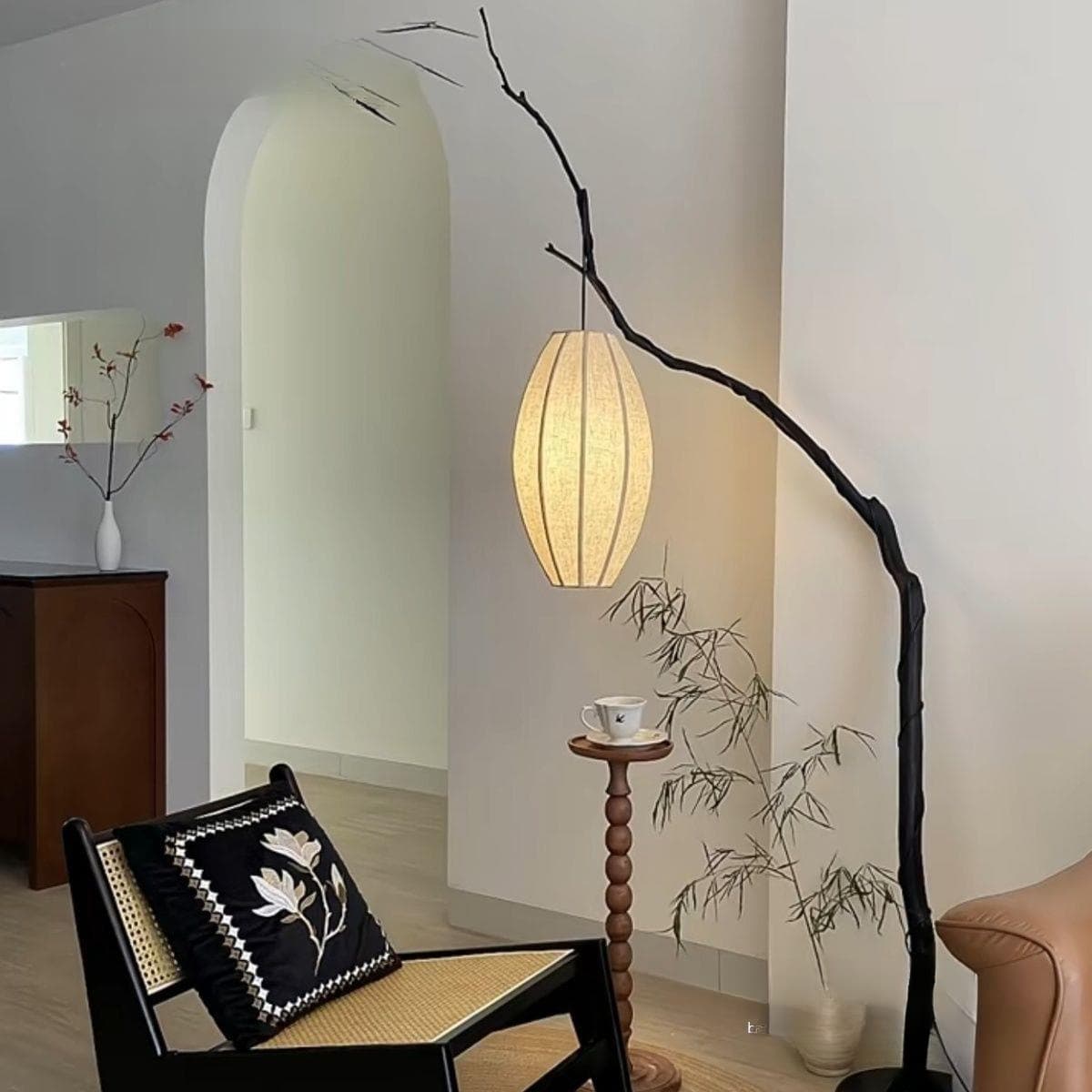Tea Room Study Ambient Lamp Fabric Lantern Fishing Floor Lamp Wabi-Sabi Retro Style Branch New Chinese Floor Lamp