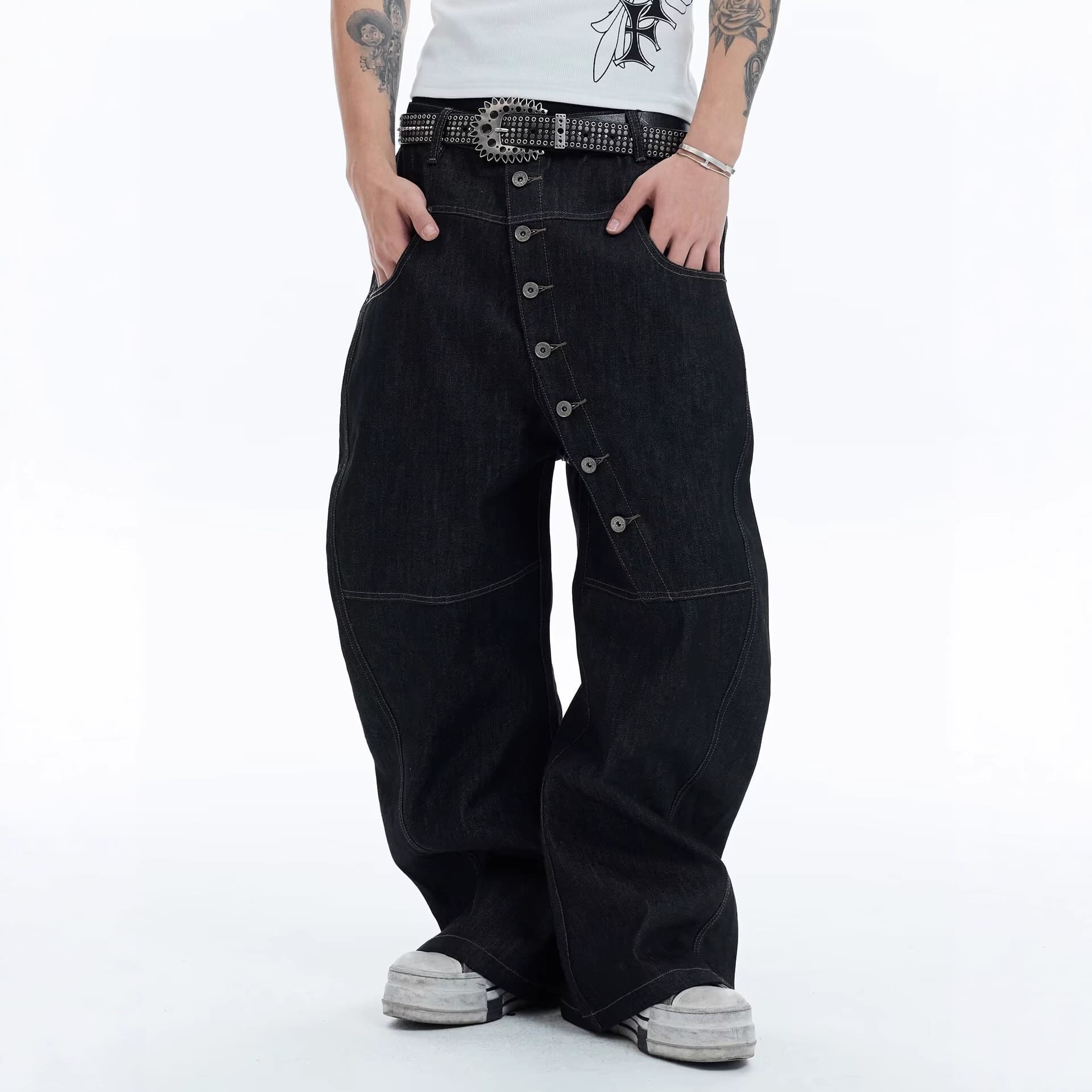 American street washed distressed ripped jeans for men spring and autumn straight loose European and American high street vibe style long pants
