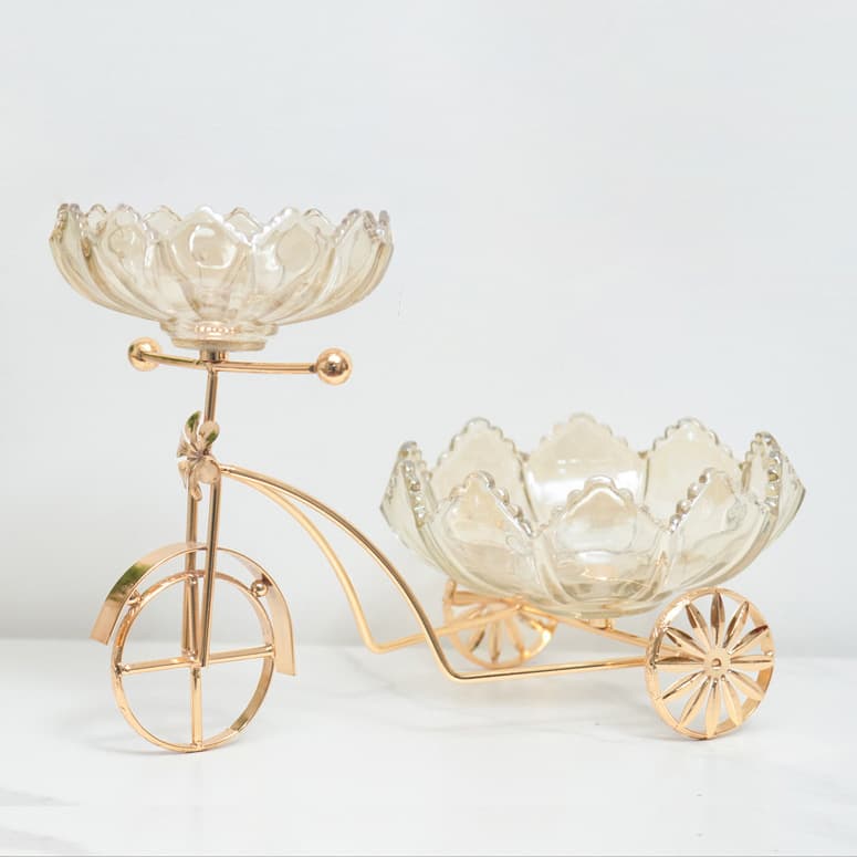 European Light Luxury Bicycle Glass Fruit Tray Nut Dish Home Modern Simple Living Room Dining Table Wine Cabinet Creative Decoration
