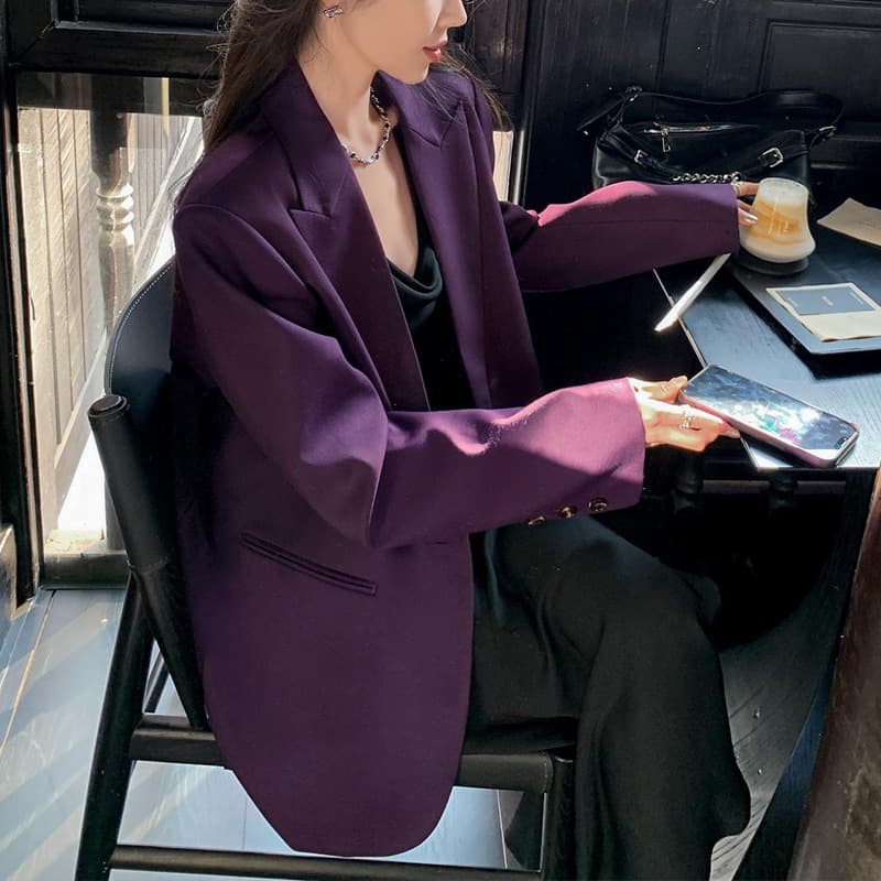 【6665 In Stock】New premium purple plus-size women's suit jacket, loose casual blazer for curvy women.