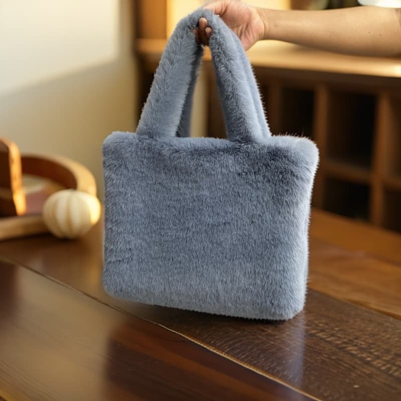 Women's Small Square Bag 2024 New Textured All-Match Plush Bag Korean-Style Niche Tote Bag Portable Simple Bag