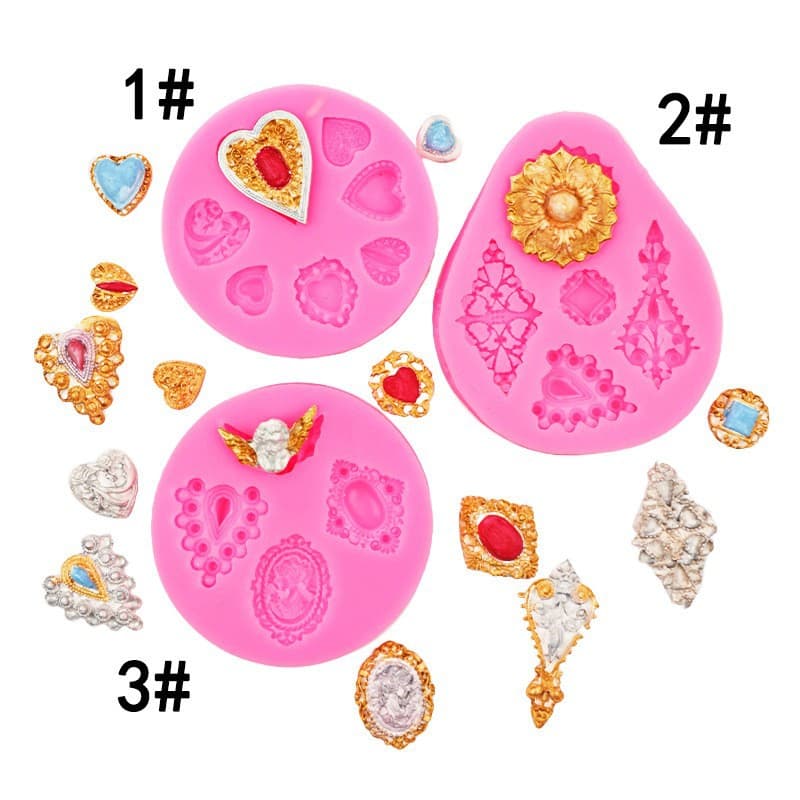 New Retro European Style Earring Necklace Pendant Silicone Mold Fondant Gem Heart Jewelry Decoration Mold