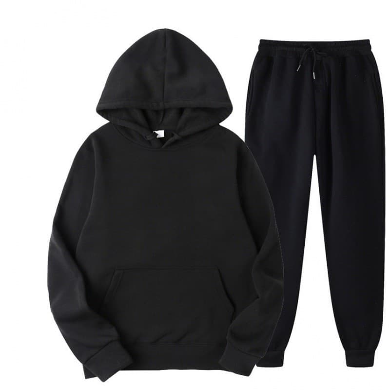 2025 Cross-Border Men's Spring and Autumn Solid Color Hoodie Set Trendy Casual Sports Two-Piece Set