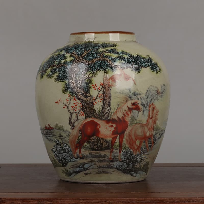 Large Qing Guangxu Famille Rose 'Immediate Promotion' Brown-Glazed Rim Jar, Home Decoration, Antique Imitation Porcelain, Vintage Collectible