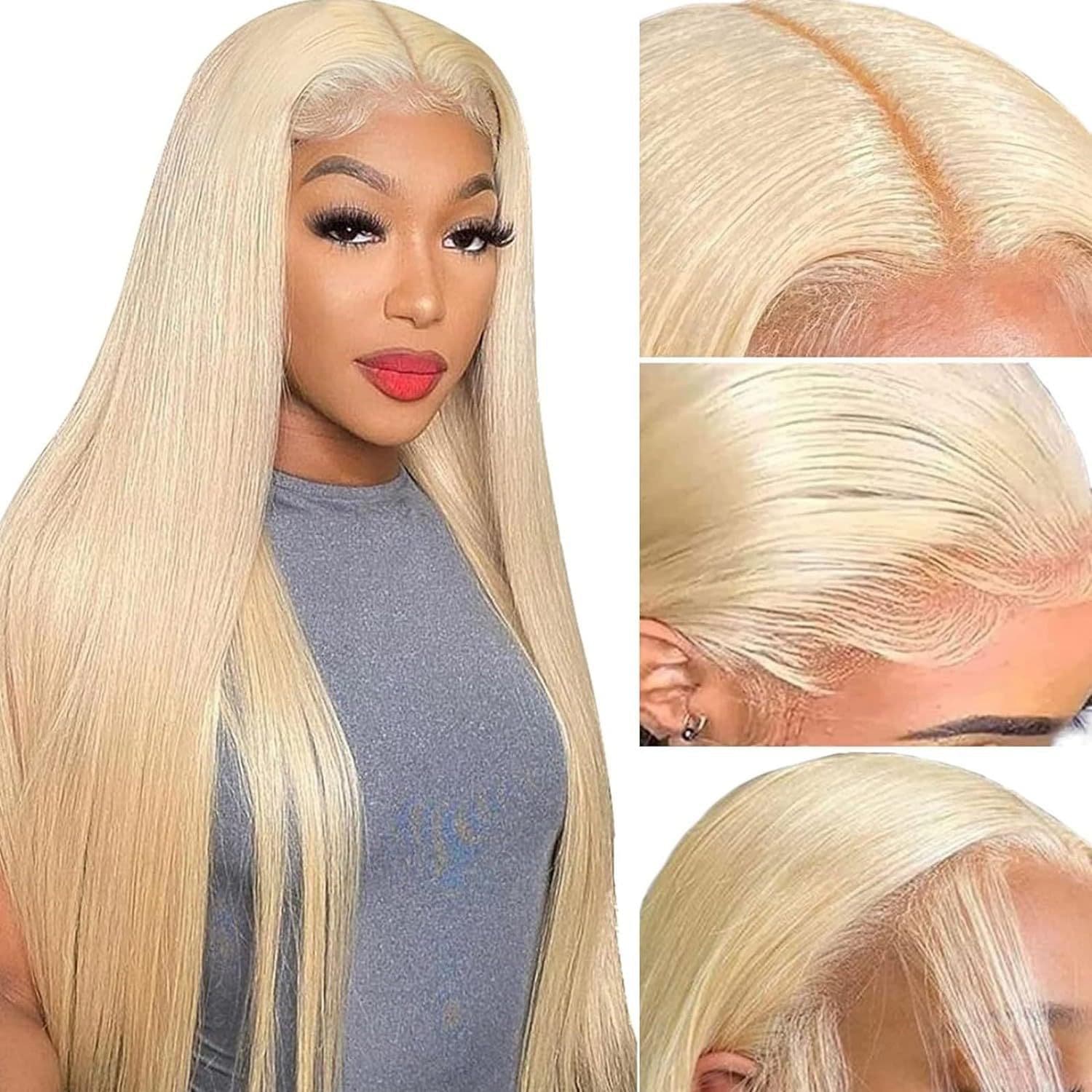 Rose Net Wig Front Lace Synthetic Wig Light Gold Middle Part Long Straight Hair Wholesale Platinum Blonde Wig
