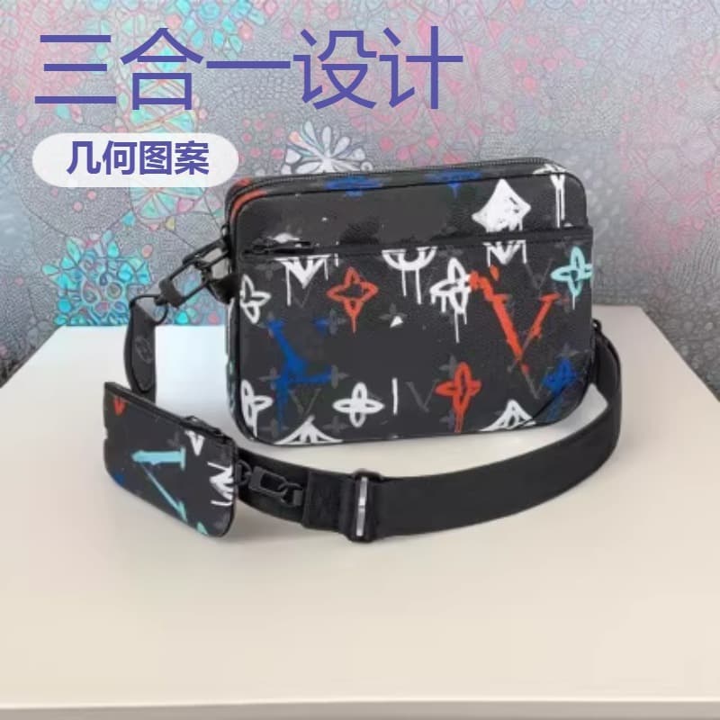 New Men's Crossbody Bag Black Warrior 3-in-1 Shoulder Bag Versatile Sling Bag Classic Fashion Trendy Bag