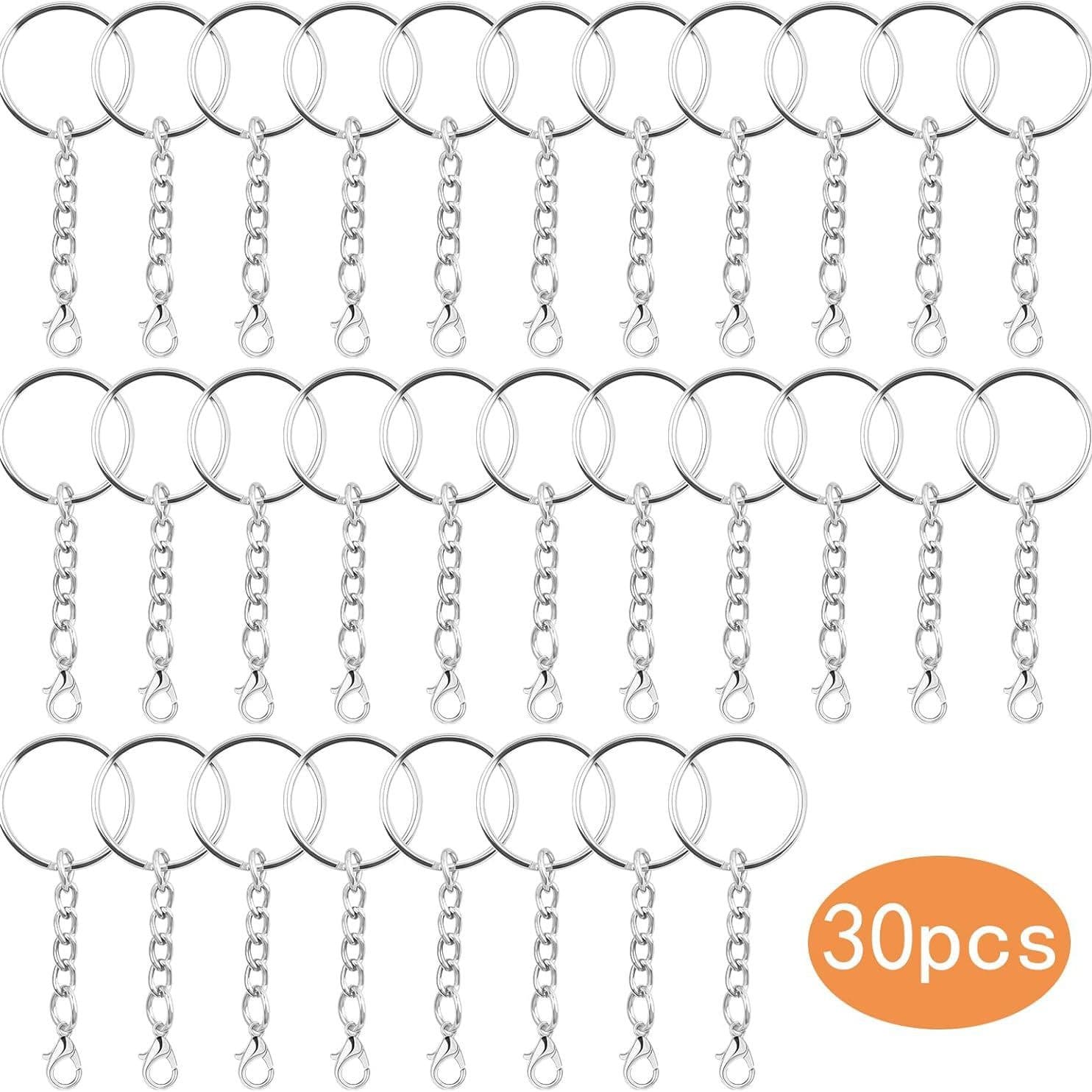 Cross-border In-Stock Custom Packaging Metal 25mm Ring with Lobster Clasp and Four-Link Chain Minimalist DIY Pendant Keychain