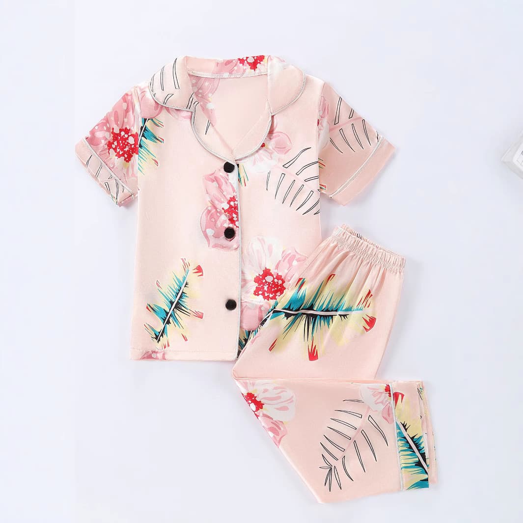 By 1615 flame retardant new summer pink cute children's pajamas wind tail printed casual style home clothes set