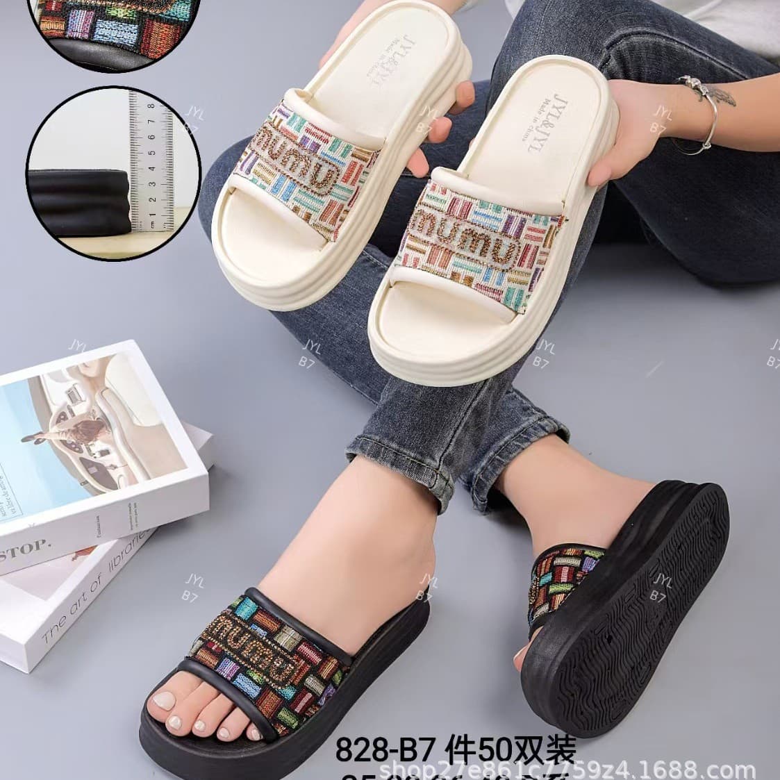2025 New High-Heeled Slippers Women's Summer Outer Wear English Diamond Word Fashion Internet Trendy Platform Thick Bottom Slippers