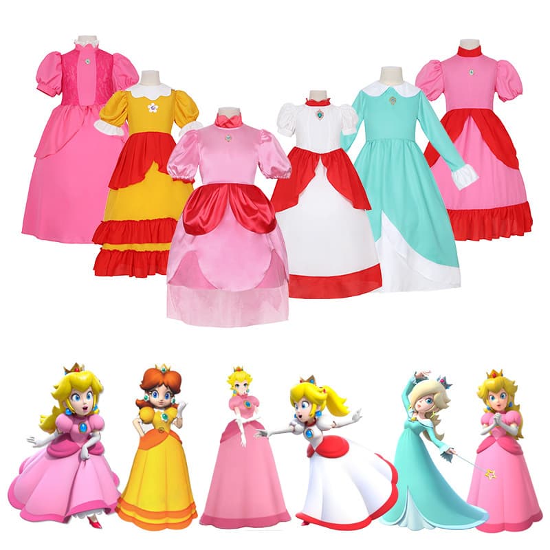 Halloween Kids Super Mario Princess Peach Dress Cosplay Costume