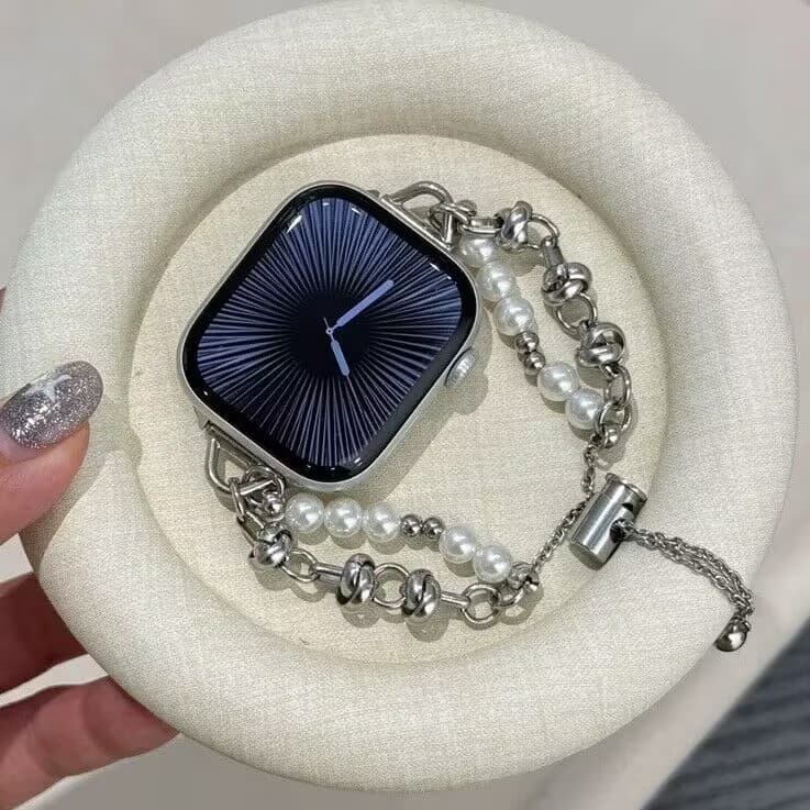 Metal Chain Pearl Watch Band for iWatch S11 S10 Apple Watch Band for Women