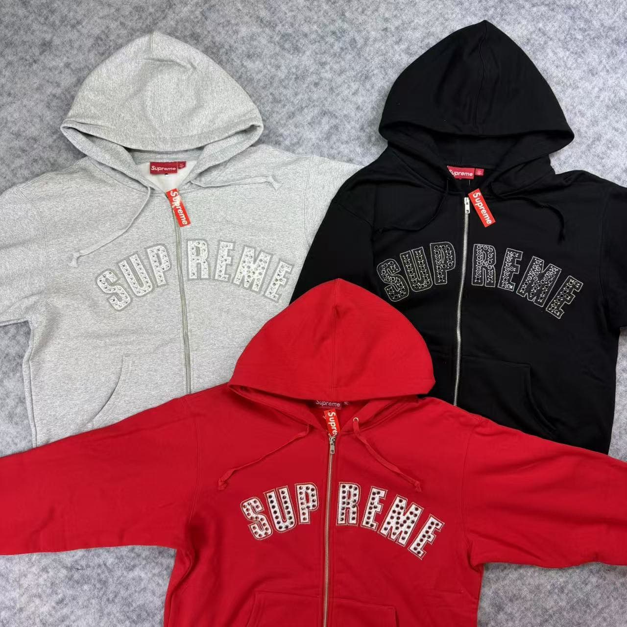 25SS B.B.Simon Zip Up Hooded Rhinestone Rivet Sweatshirt Zip Hoodie Unisex