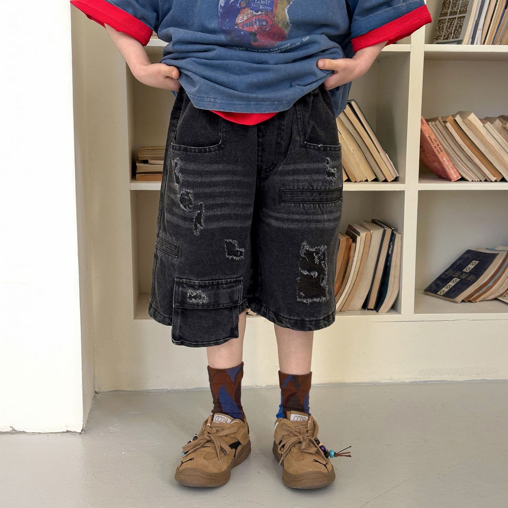 Children's Denim Shorts Summer New 2026 Boys Loose Five-Point Pants Korean Style Workwear Denim Mid-Length Pants Trendy Kids Clothing