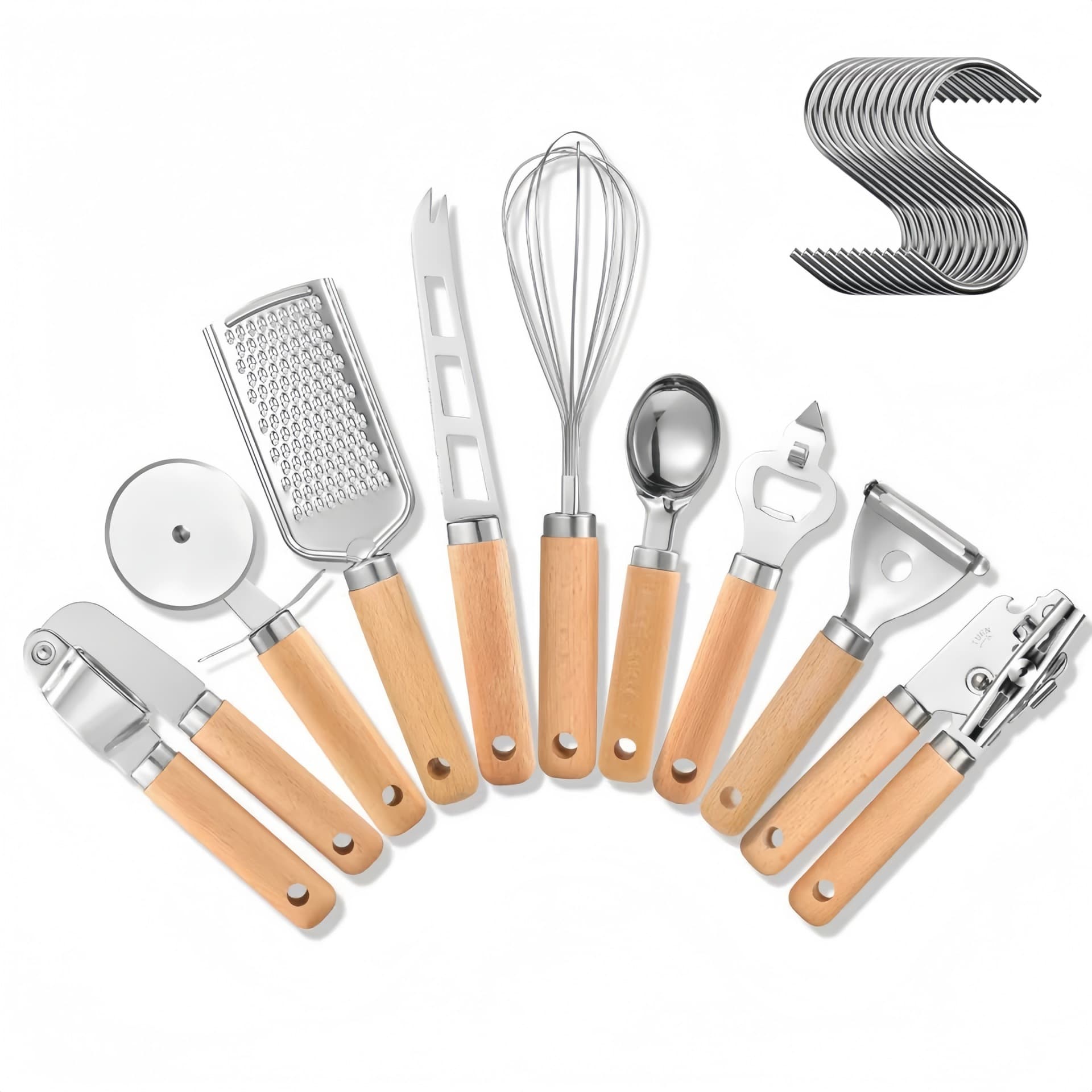 Wooden Handle Small Kitchen Tool Set Stainless Steel Whisk Baking Set Pizza Tool Cheese Knife Kitchen Gadgets