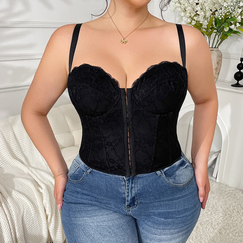 New cross-border plus-size sexy push-up versatile lingerie for curvy women, European and American style, button-down lace fishtail bra camisole.