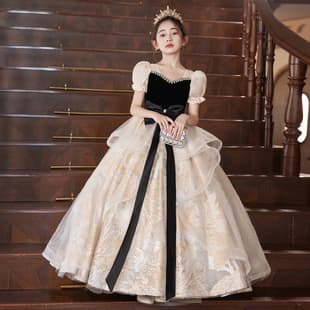 Children's Evening Dress Flower Girl Wedding Champagne Color Little Girl Birthday Piano Performance Outfit Girls' Premium Princess Gown
