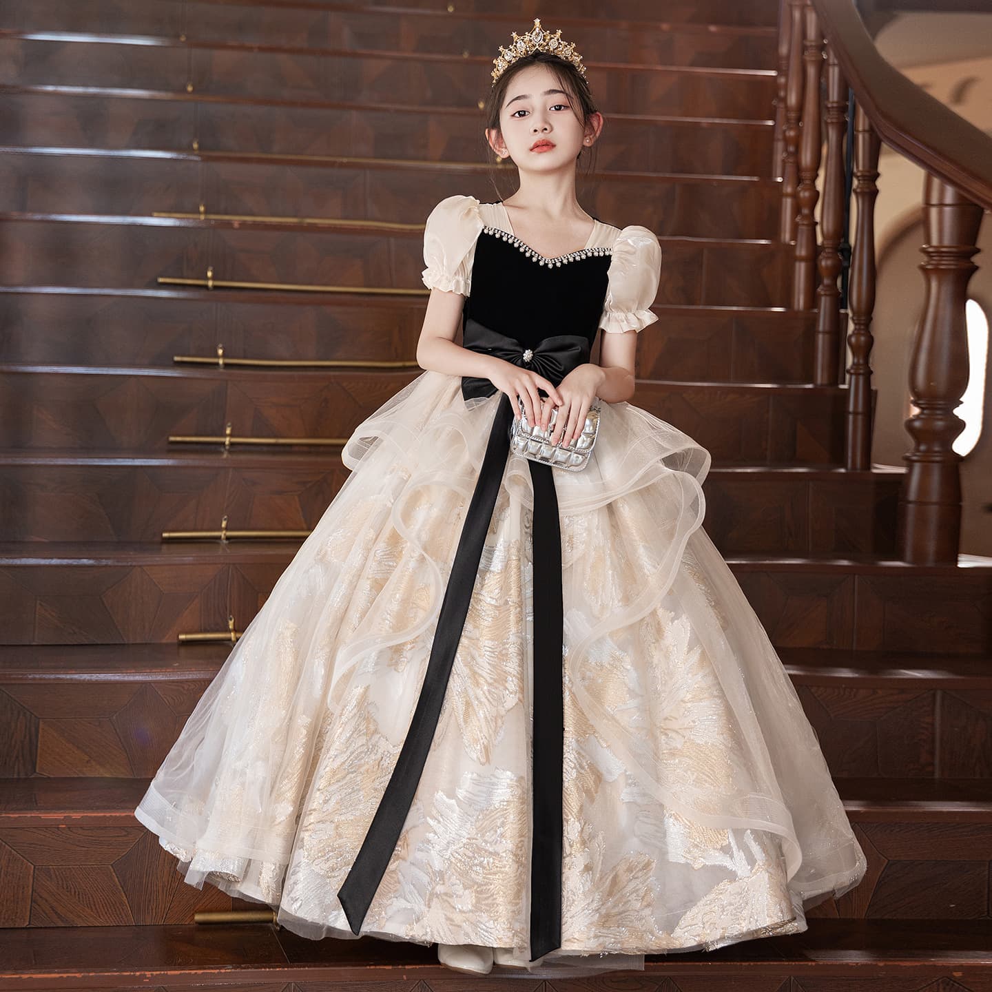 Children's Formal Dress Flower Girl Wedding Champagne Little Girl Birthday Piano Performance Dress Girls' High-End Princess Dress