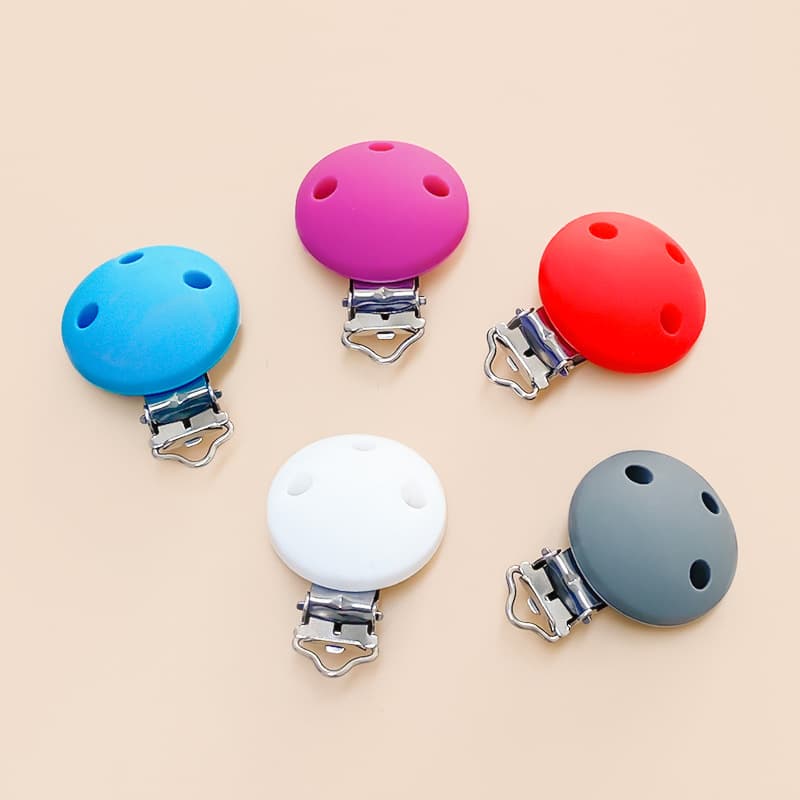 35mm Round Anti-Choke Pacifier Clip, Anti-Drop Chain Accessory Clip, Baby Teether Anti-Loss Strap with Iron Clip, Silicone Pacifier Clip