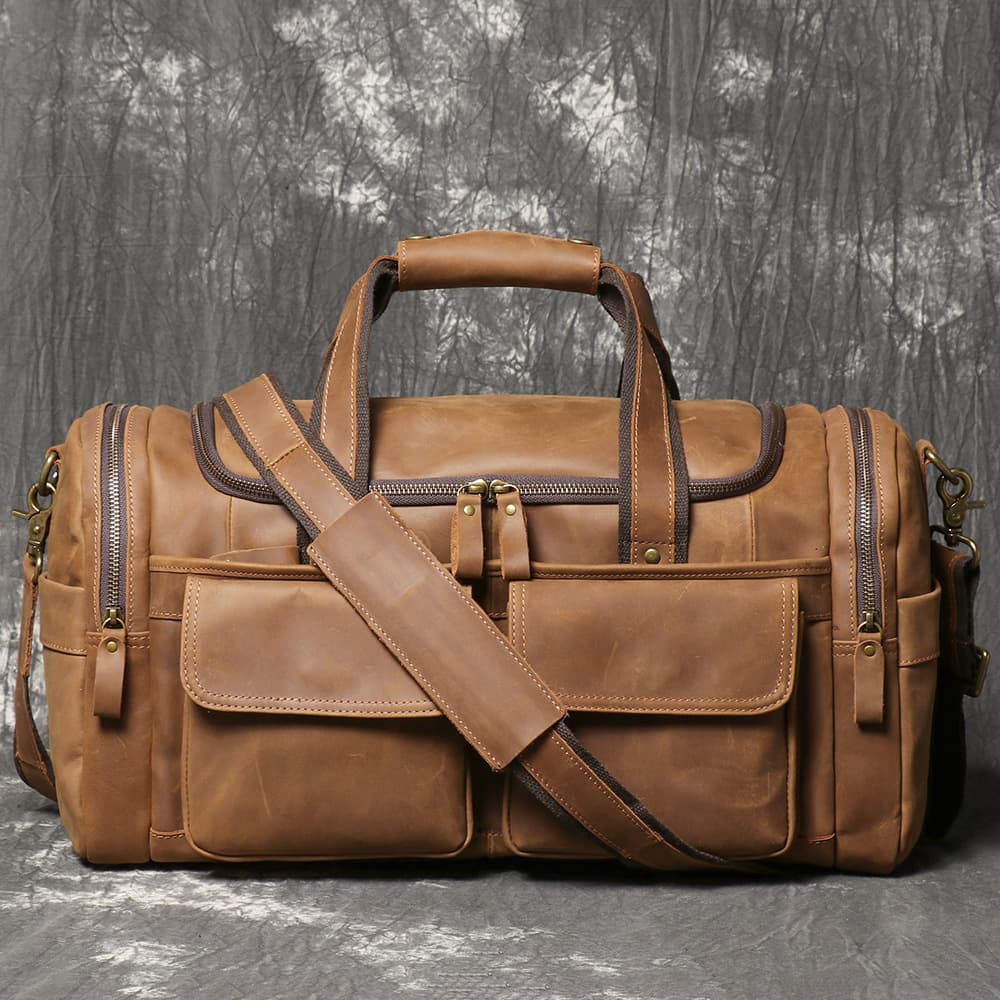 European and American retro men's genuine leather handbag, crazy horse leather business trip luggage bag, shoulder crossbody cowhide bag