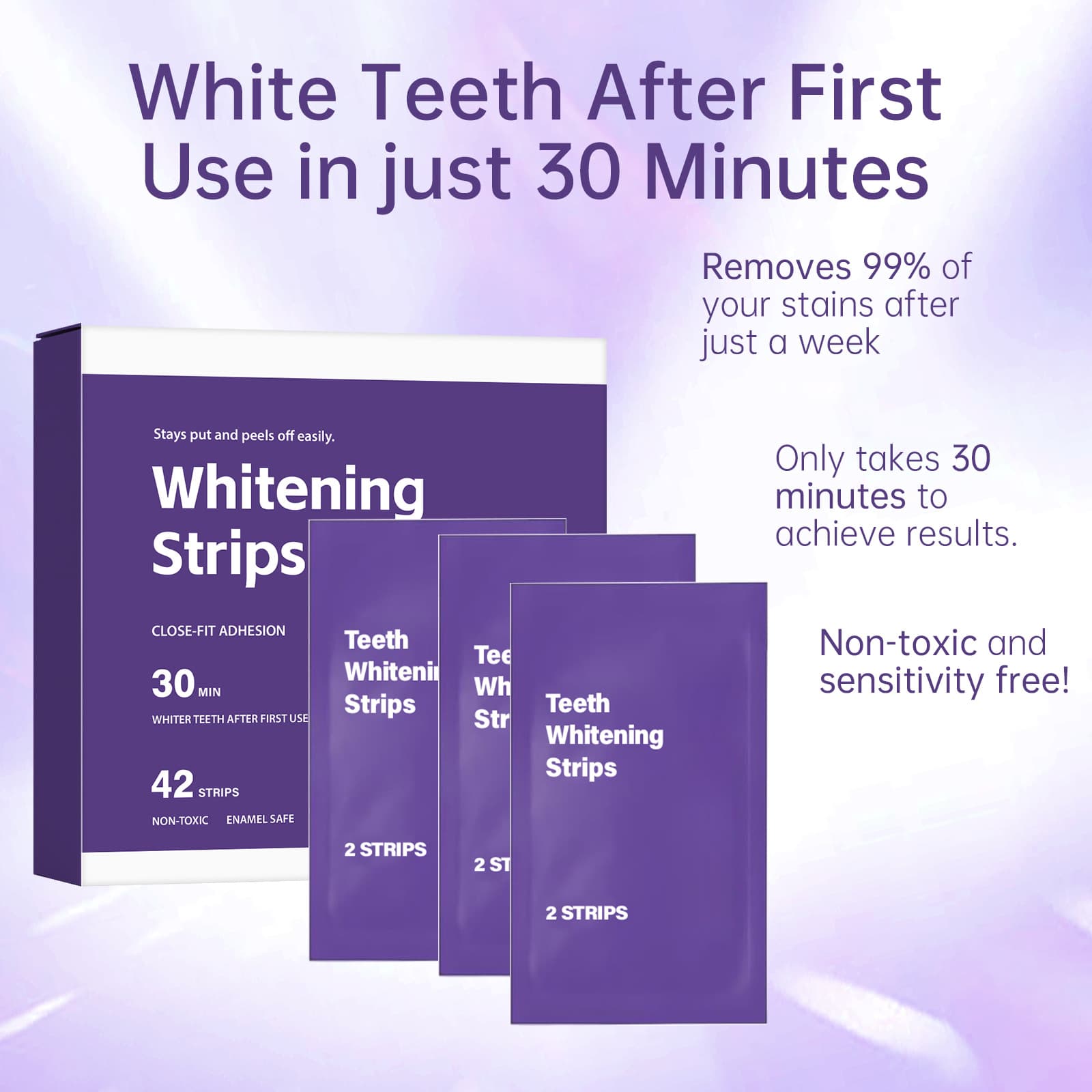 Cross-Border New Product, Yellow Stain Remover, Whitening Tooth Strips, Quick Teeth Whitening for Date Use, Disposable Brightening Tooth Strips 42Pc