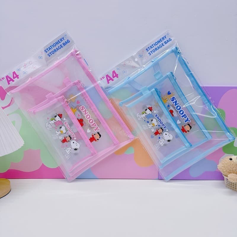 Foreign trade cross-border Snoopy nylon mesh bag A5A4 bill bag multi-layer storage bag mesh zipper bag document bag