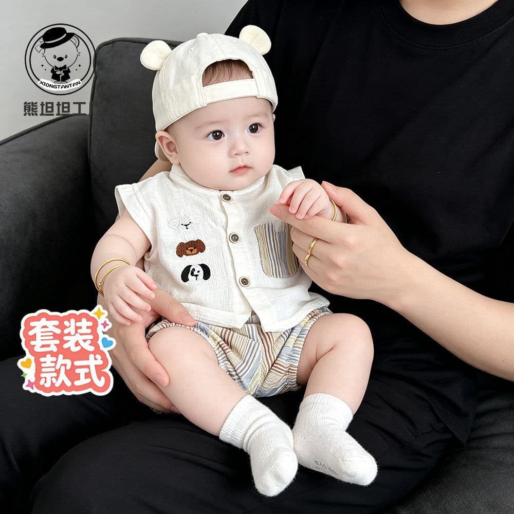 Boys suit summer clothes 2026 new baby fashionable and stylish clothes summer thin infant and toddler split two-piece set