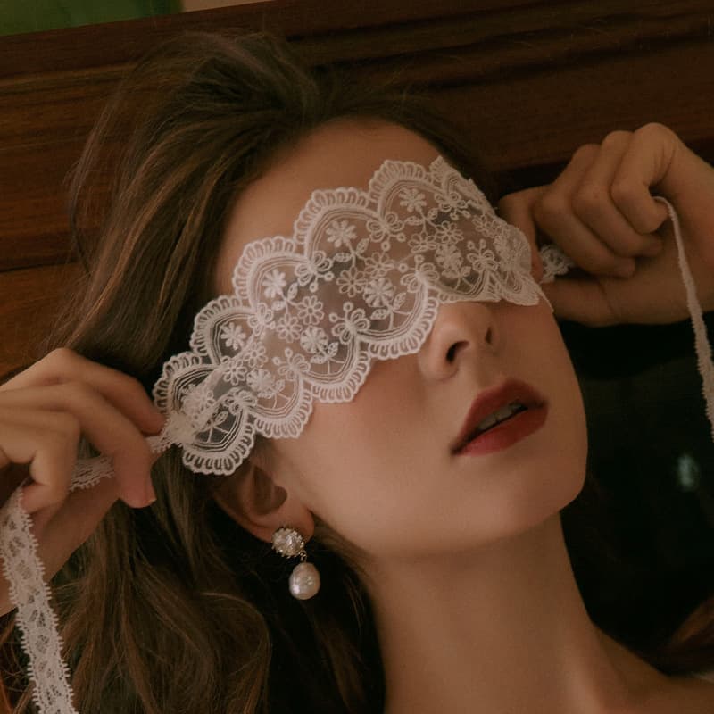 Lace eye mask, blindfold, ribbon, abstinence veil, nightclub party queen, sexy lingerie, accessories, black silk maid