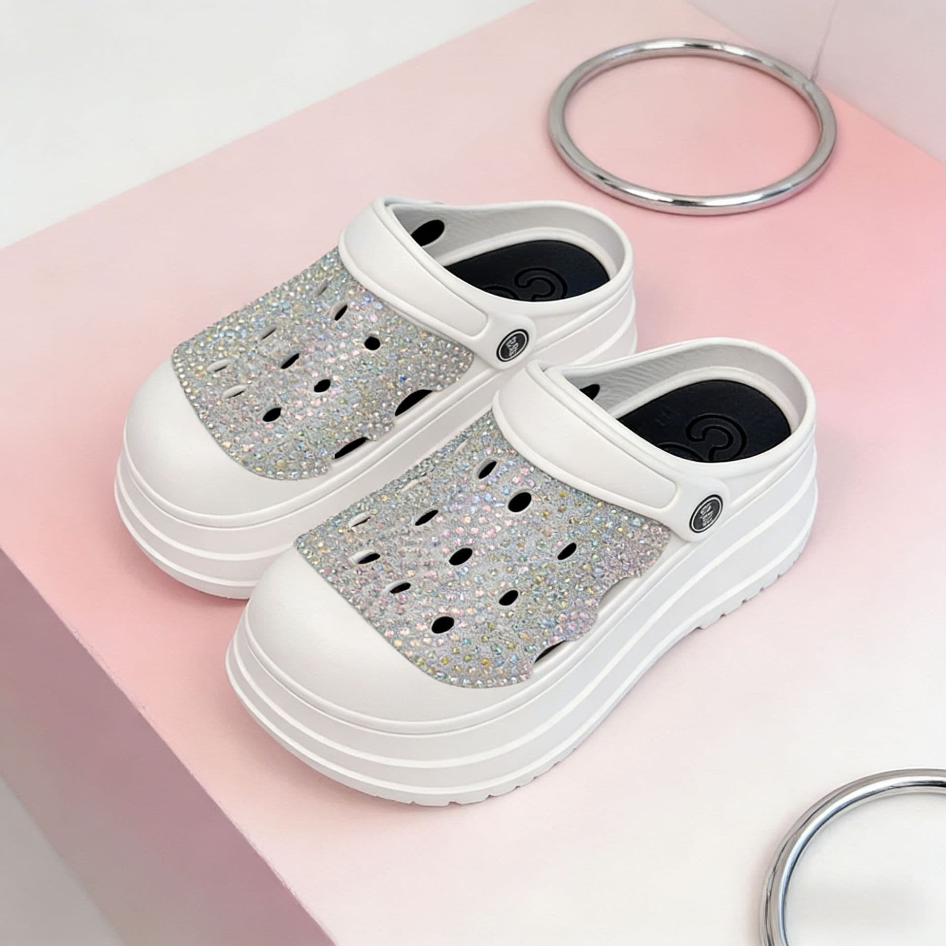 2026 New Original Cross-border Export Women's Shoes Brand Fashion Rhinestone Thick Sole EVA Clog Factory Hand