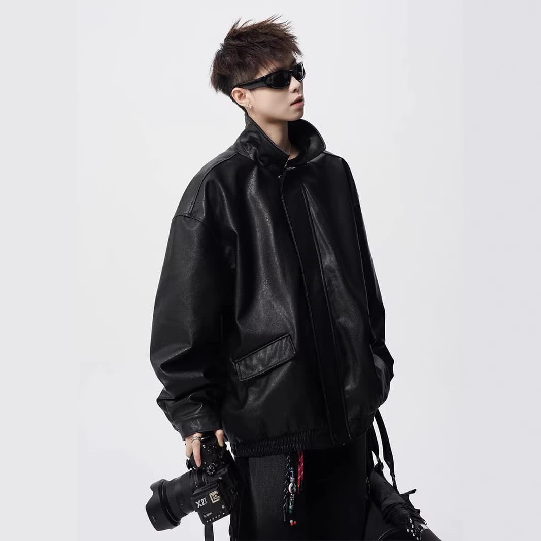Cleanfit American Retro Motorcycle Leather Jacket Men's Spring Heavyweight Stand Collar Biker Jacket Versatile Couple's Outerwear