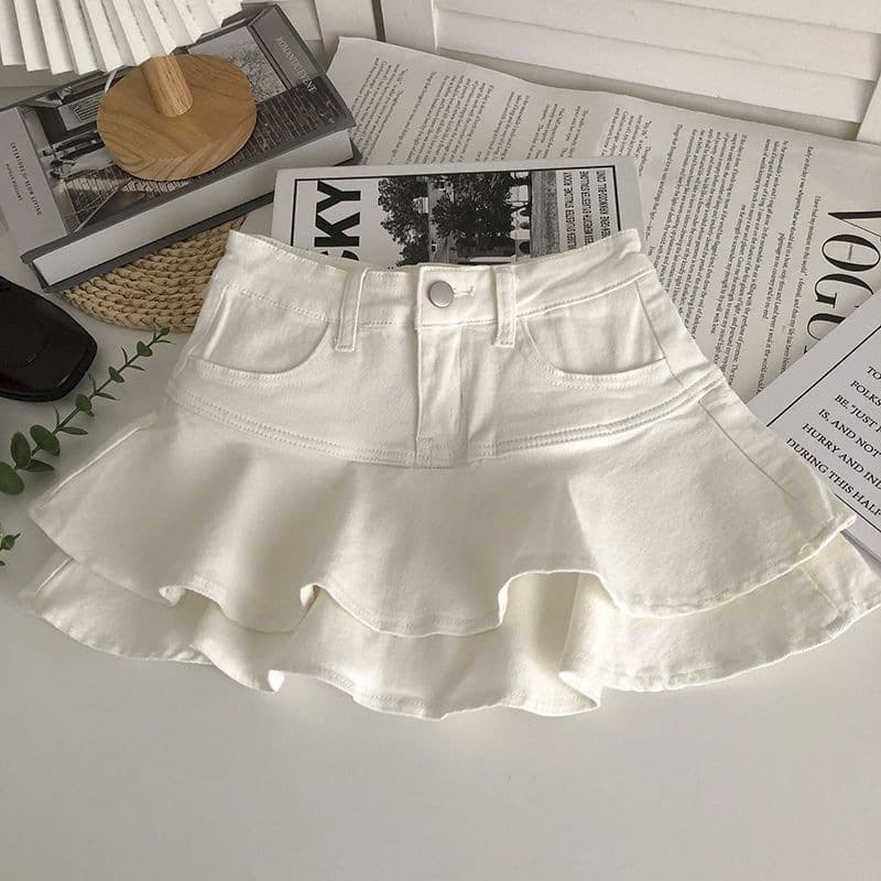 Girls denim skirt summer new stretch denim skirt girls middle and large children fashionable denim short skirt trend