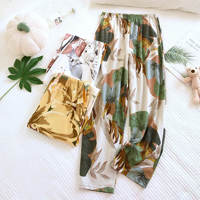 Spring/Autumn Cotton Sleep Pants for Women with Pockets, Casual Home Trousers, Summer Wear, Loose Fit, Mosquito-Proof, Air Conditioning Straight Leg Pants
