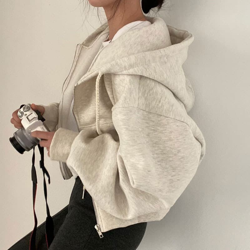 2024 Autumn Korean Simple Drawstring Hooded Loose Long Sleeve Sweater Cardigan Coat for Women