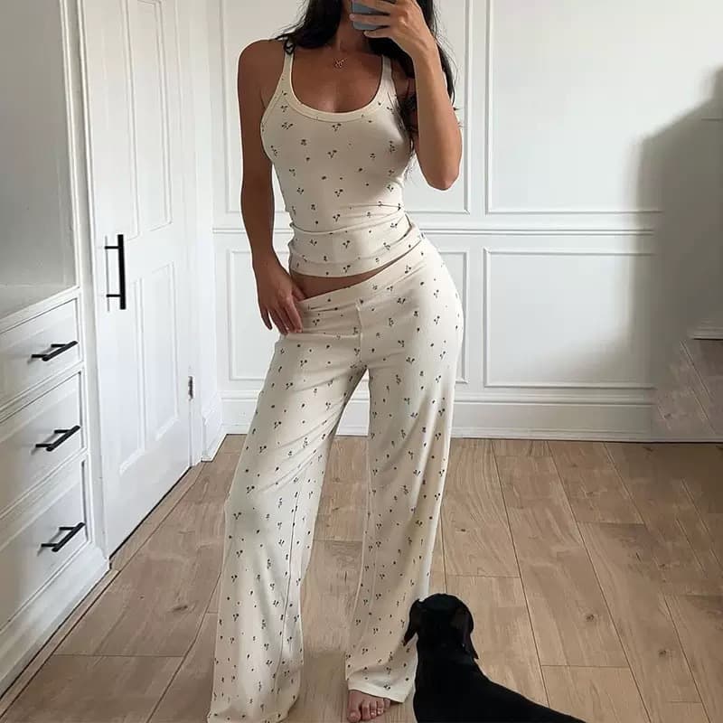 European and American cross-border spring/summer new casual printed sleeveless vest and fashion long pants two-piece loungewear set for women