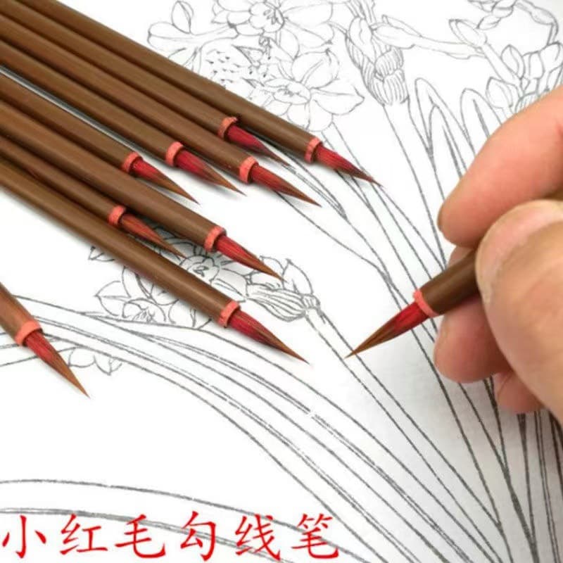 Small Red Hair Line Drawing Brush for Traditional Chinese Painting, Thin Gold Style Calligraphy, Student Small Regular Script, Fine Brushwork Leaf Vein Outlining Scripture Line Drawing Brush