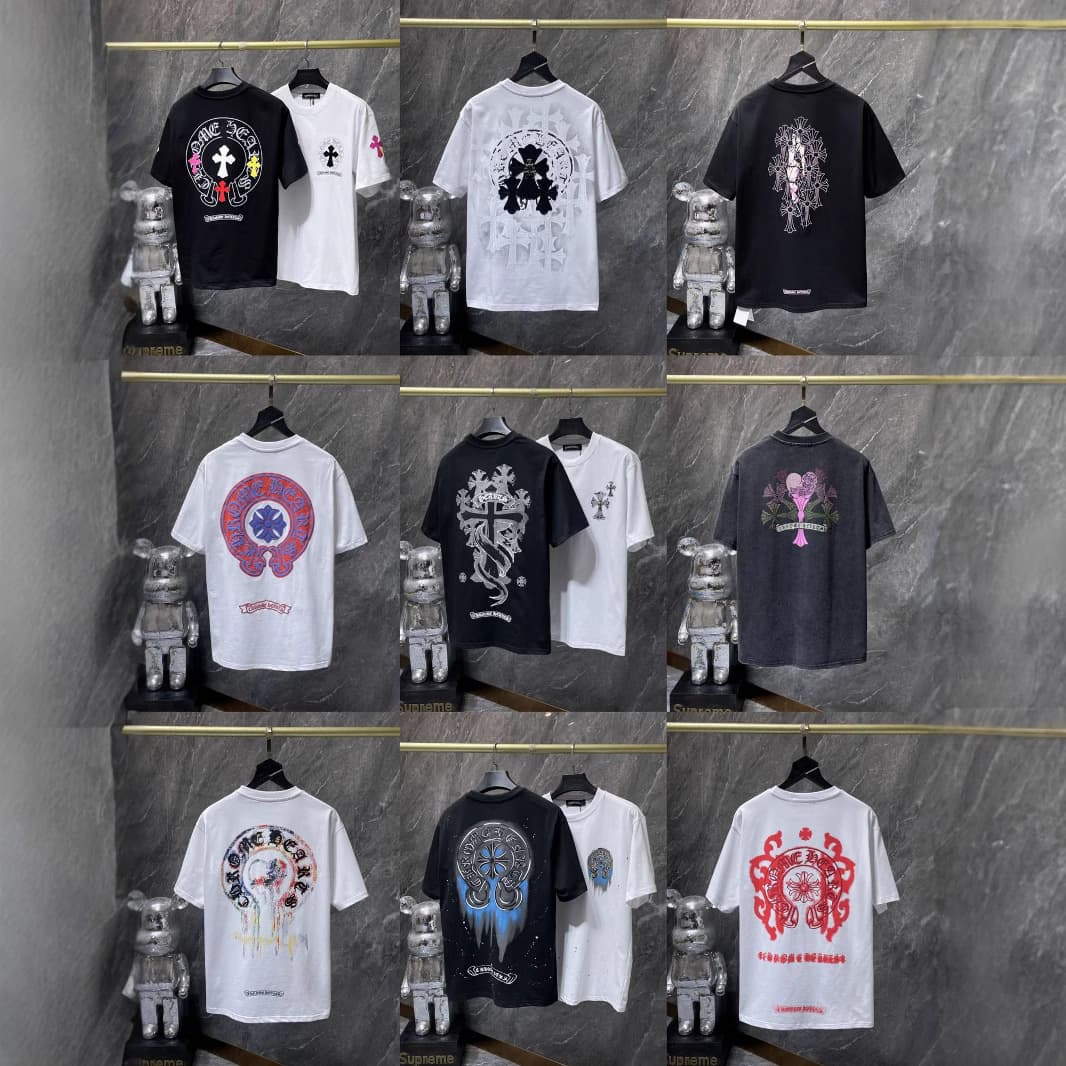 Ch Cro's New Summer Cross and Horseshoe Print Men's and Women's Short-Sleeved T-Shirt Series Wholesale