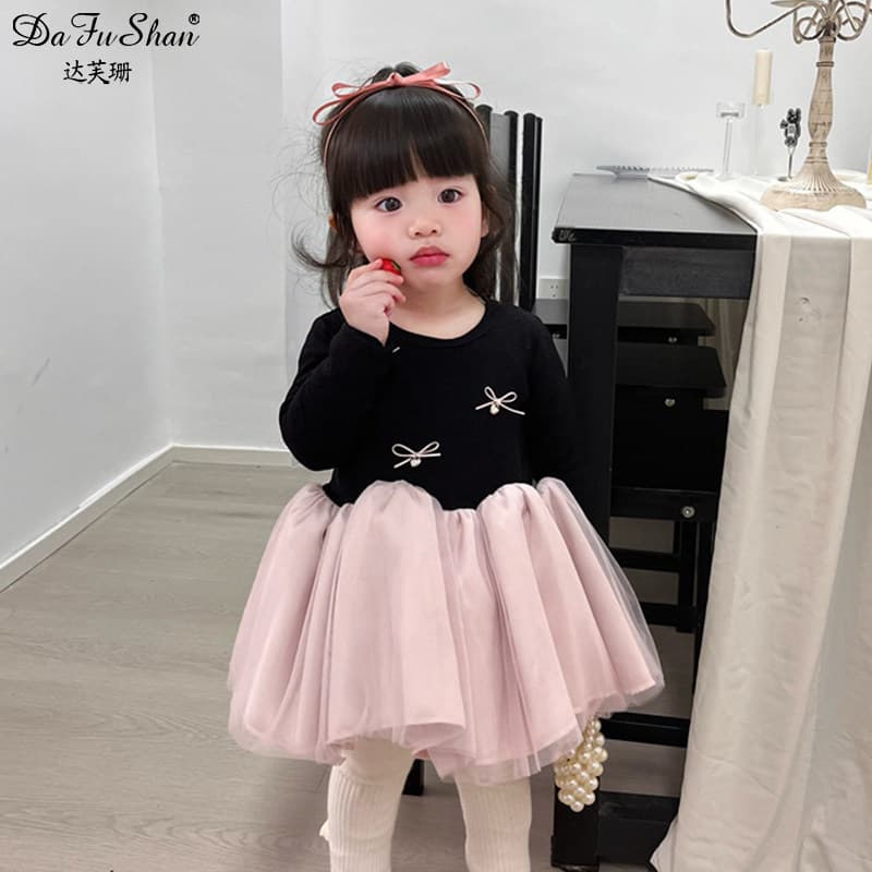 Girls' Summer New Princess Dress Sleeveless Contrast Mesh Tulle Gown Baby Birthday One-Year-Old Dress
