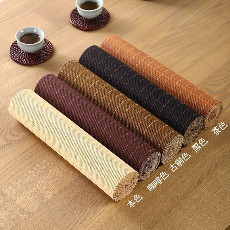 Bamboo Tea Mat with Curtain, Zen Japanese Coaster and Heat Insulation, Tea Tray Mat, Table Runner, Cross-Border E-commerce Compatible