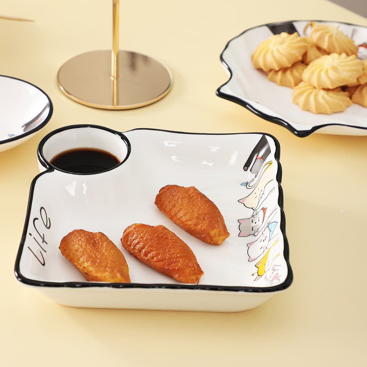 Creative Cat Ceramic Plate Household Dish Breakfast Plate Western Food Plate with Sauce Dish Dumpling Plate Heart Plate Square Plate Fish Plate