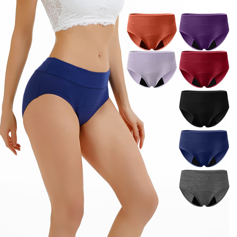 New cross-border export women's menstrual underwear, mid-waist, solid color, sweet, breathable, absorbent crotch, European and American style.