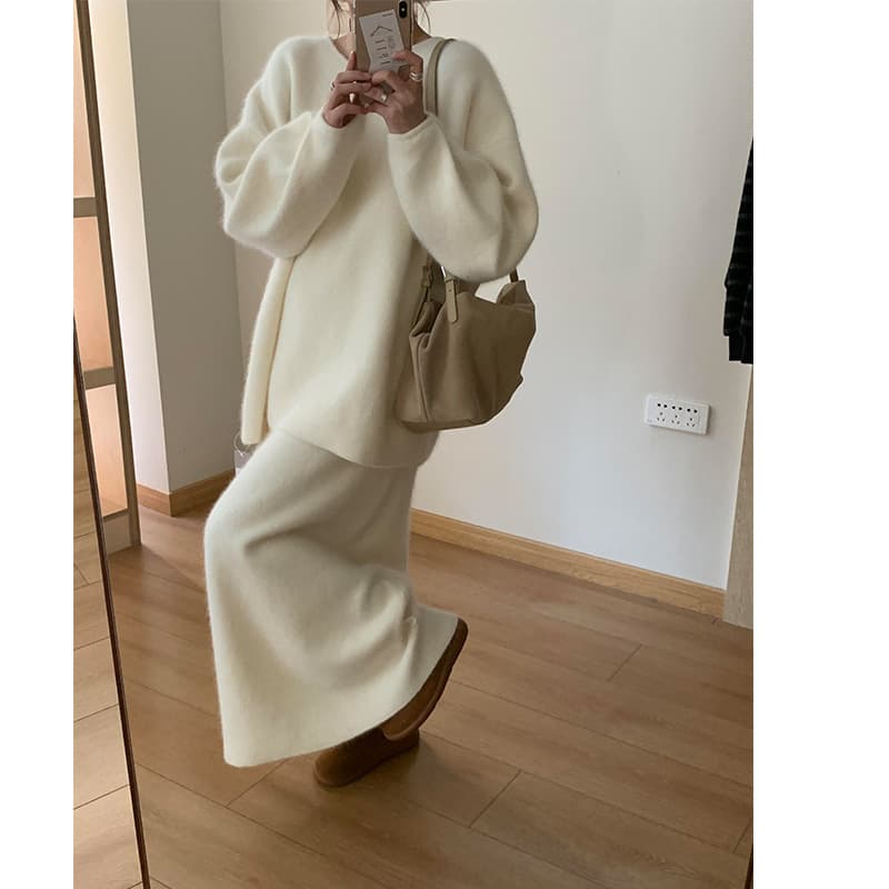 Korean Soft Style Knit Set for Women 2025 Autumn Winter New Design Cardigan Top + Skirt Two-Piece Set