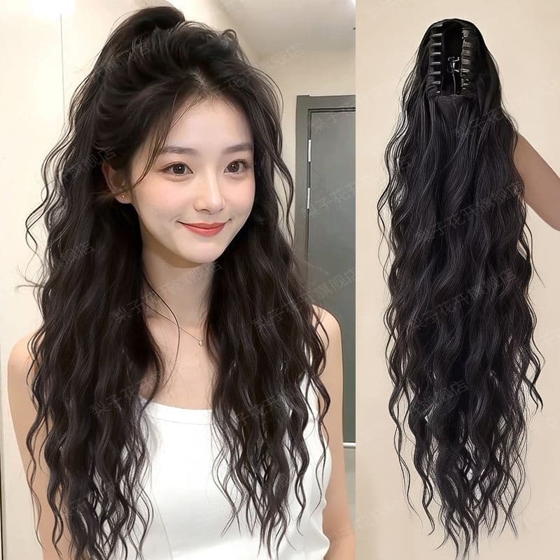 Long Ponytail Wig for Women with Latin American Curls, Natural Fluffy Faux High Ponytail with a Stylish Braided Look